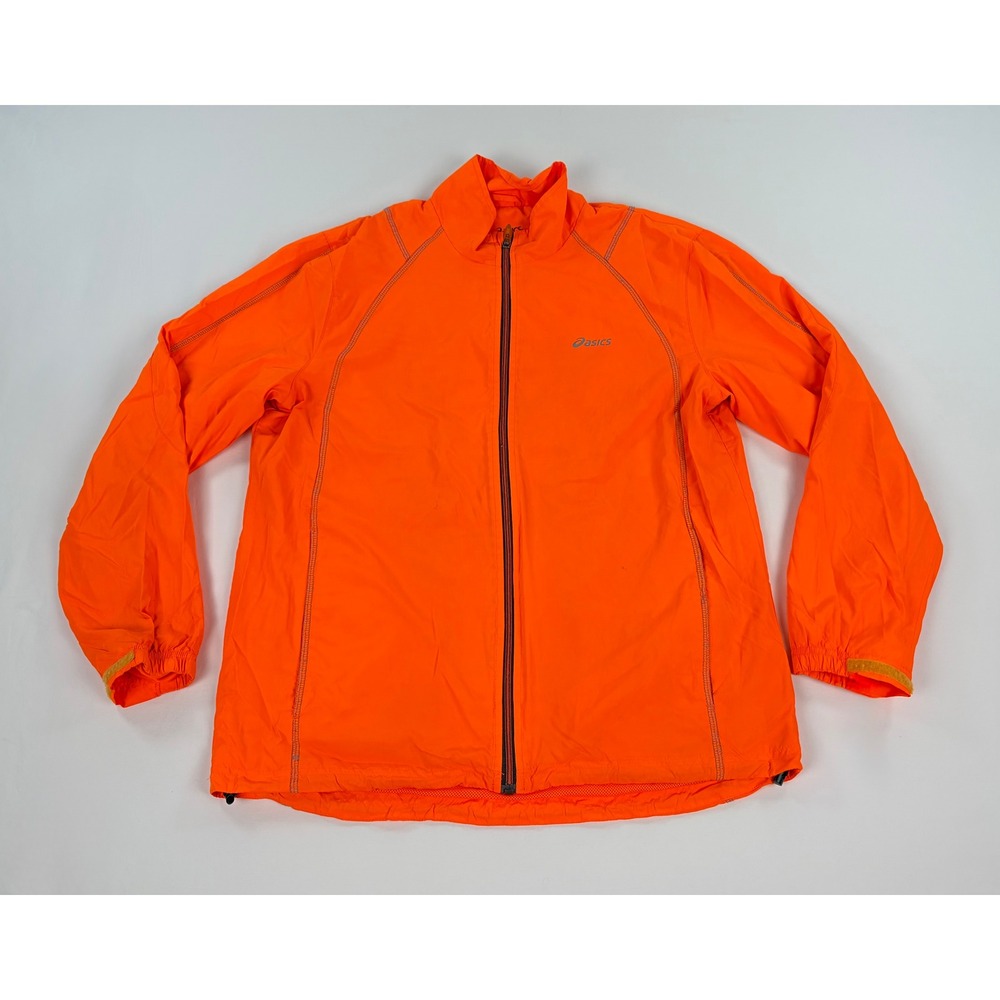 ASICS Neon Orange Mens M Full Zip Running High Vis Jacket Windbreaker Reflective
